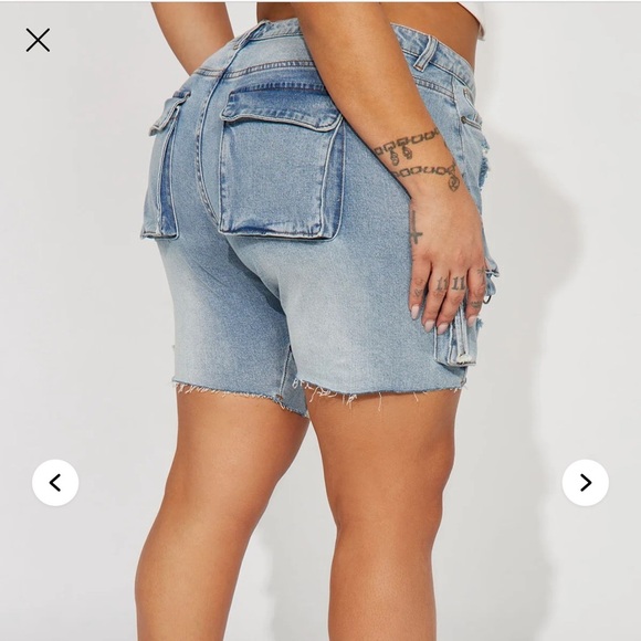 Fashion Nova Blue Cargo Shorts Distressed Design - Picture 2 of 4